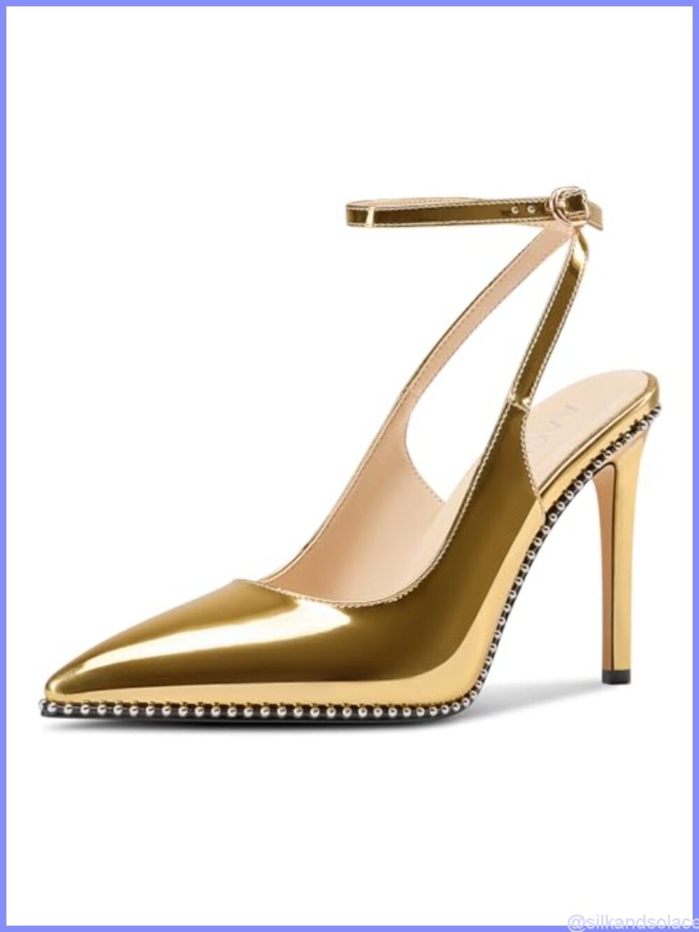 Aachcol Womens Faux Leather Heeled Pump Slingback Stiletto 3.9" Ankle Strap